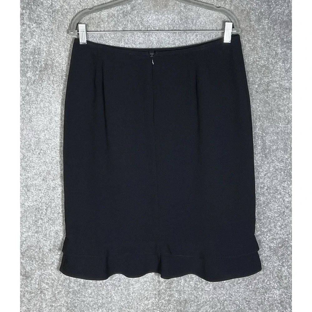 Kasper Petite Straight Midi Skirt Womens Size 12P Black Tiered Ruffle Hem Lined